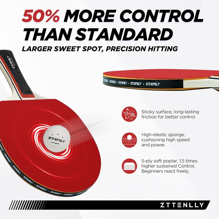Набір для пінг-понгу ZTTENLLY: 2 або 4 ракетки з м'ячами та кейсом | Покращений контроль | Клейке гумове покриття | Для гри в приміщенні та на вулиці