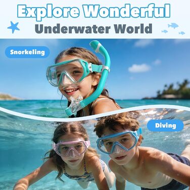 Маска для плавання Findway для дітей (6-16 років), блакитна: з трубкою, антифог, панорамний огляд 180°, антипротікання