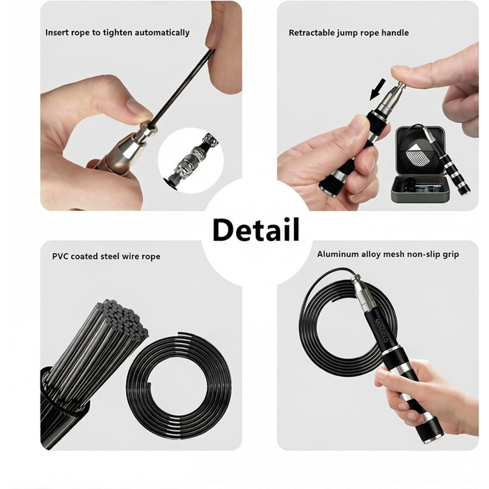 Стрибальний скакалка Speed Jump Rope для фітнесу, боксу та кардіо, складана з PVC-тросом, чорна