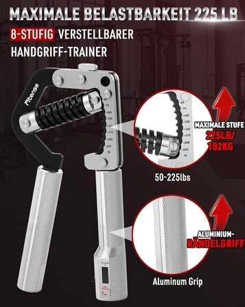 Еспандер для рук та кистей Fitense Handtrainer (50-225LB) - тренажер для розвитку сили хвату, регульований, срібний