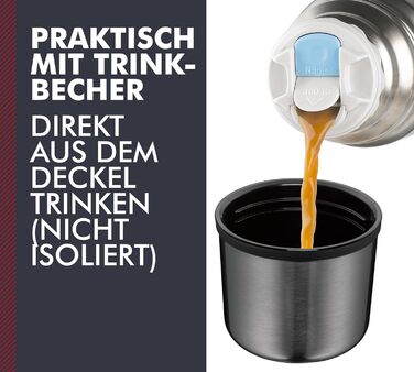Термос пляшка Thermos Light & Compact 0,75 л, сталева ізоляційна фляга сірого кольору з чашкою, зберігає тепло 18 год/холод 24 год, не пропускає рідину, без BPA, можна мити в посудомийці