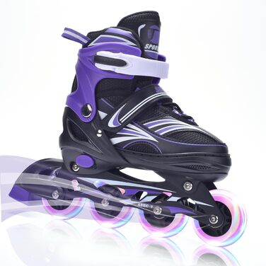 Дитячі ролики ERAN з регулюванням розміру. Роликові ковзани, регульовані на 4 розміри для дівчаток/хлопчиків/дітей, для використання в приміщенні та на вулиці, фіолетовий колір