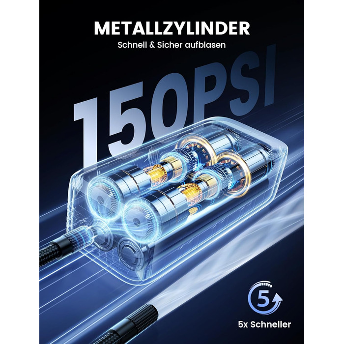 Електричний насос Lamicall для велосипедів, авто, мотоциклів та м'ячів з LED-підсвічуванням - 150 PSI, 5x швидше