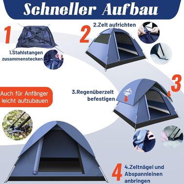 Намет для кемпінгу Zelt на 2-3 особи - ультралегкий, водонепроникний, куполоподібний, 4-сезонний, для трекінгу, сімейного відпочинку, фестивалів та подорожей