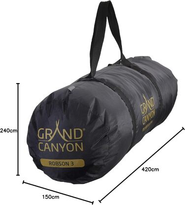 Намет GRAND CANYON Robson 3: Туристичний намет для 3 осіб, водонепроникний, з тамбуром та 2 входами