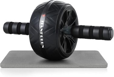 Ролер для пресу AB Roller - тренажер для пресу з килимком для колін. Антиковзне обладнання для тренування пресу вдома. Підходить для початківців та професіоналів, чорний