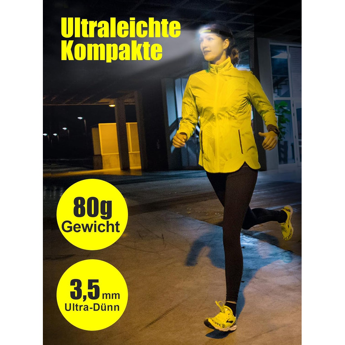 UNBON LED налобний ліхтар з акумулятором, перезаряджається через USB-C, надзвичайно яскравий, 5 режимів освітлення, датчик руху, водонепроникність IPX4, легкий, для піших прогулянок, бігу, риболовлі, 1 шт.