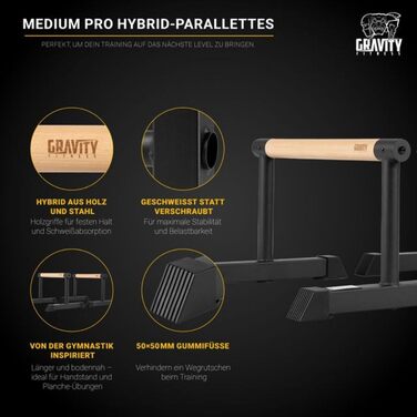 Паралелепити Gravity Fitness з дерев'яними ручками – середні, для стабільного утримання під час калістеніки, тренувань з власною вагою, гімнастики, домашнього спортзалу та фітнес-клубу
