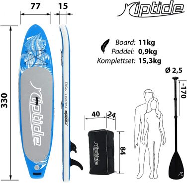 Надувний SUP-борд Riptide: комплект для стендап-паділінгу з аксесуарами | 330/400 см | Веслування | Fiberglas весло