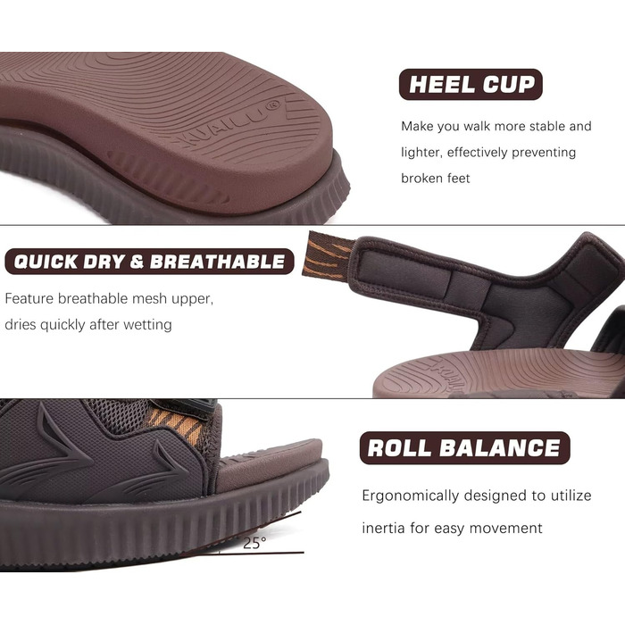 Чоловічі трекінгові сандалі KuaiLu: ортопедичні, зручні, для спорту та активного відпочинку, літні, відкриті, коричневі, 43 EU