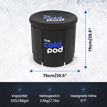 Тонна для криотерапії Eisbad для спортсменів з кришкою, портативна ванна для криотерапії, Cold Pod, складана надувна ванна для внутрішнього та зовнішнього використання (75 см)