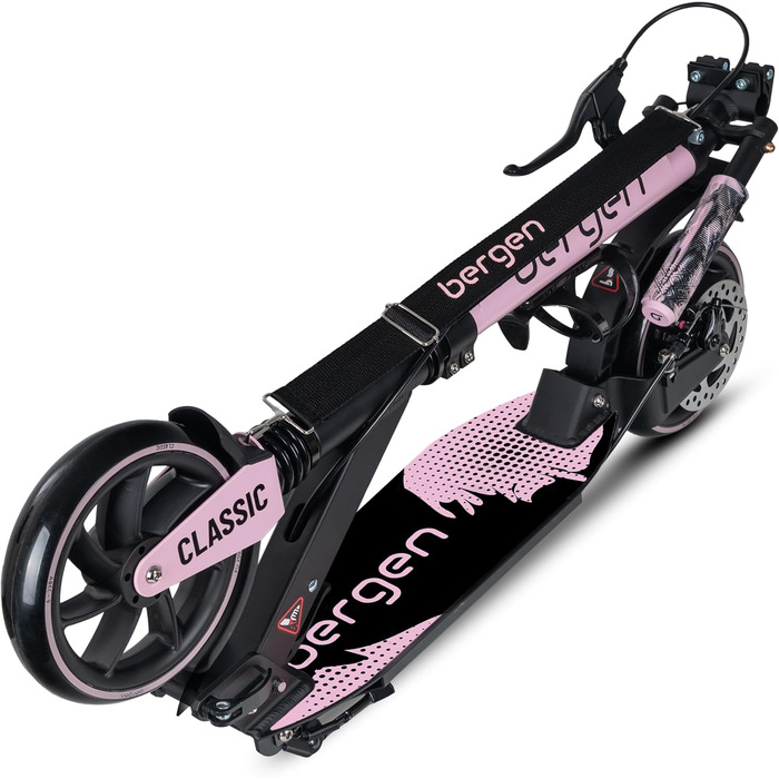 Самокат міський Bergen City Scooter Classic складаний - 200 мм колеса, дискове та ножне гальмо, 2 амортизатори, алюмінієвий, регульована висота, для дітей від 6 років та дорослих до 100 кг (Рожевий)