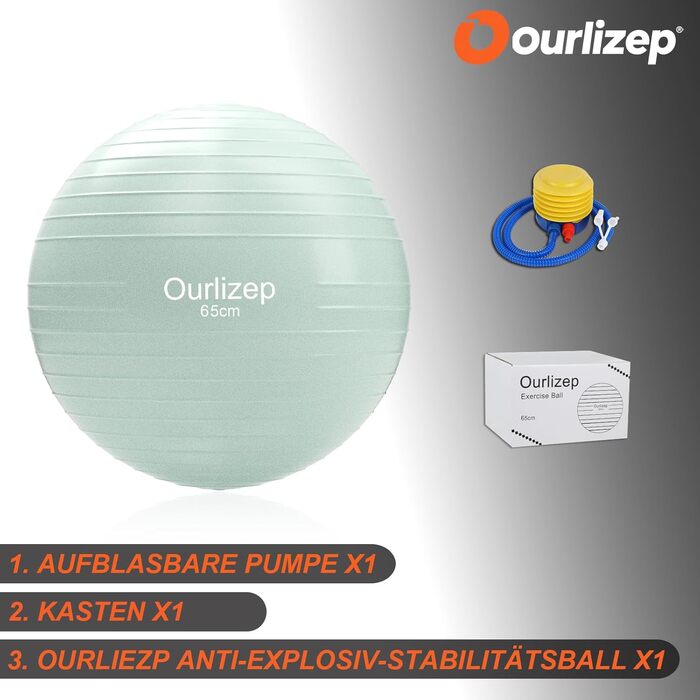 Гімнастичний м'яч для фітнесу, йоги та тренувань: 55-65 см, зелений. В комплекті насос.