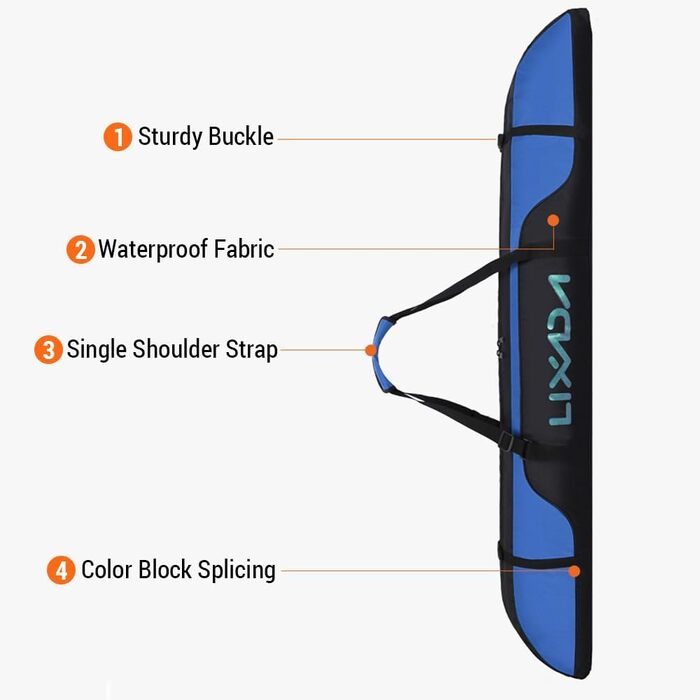 Чохол для сноуборда Lixada Boardbag (160 см) з регульованим плечовим ременем, водонепроникна сумка з оксфордської тканини, чорно-синя