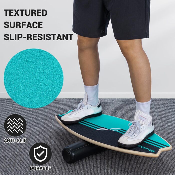 Sportneer Баланс Борд для Дорослих – 7-в-1 Дошка для Балансування, Серфінгу та Фітнесу, Дерев'яна, для Тренування, Реабілітації та Координації, з Роликом та М'ячем, Жовтого та Чорного кольорів (M, Синій та Чорний)