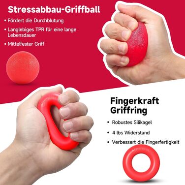 FitBeast Тренажер для рук та пальців 5 в 1: набір для силових тренувань, підтримка зап'ястя, зняття стресу (червоний)