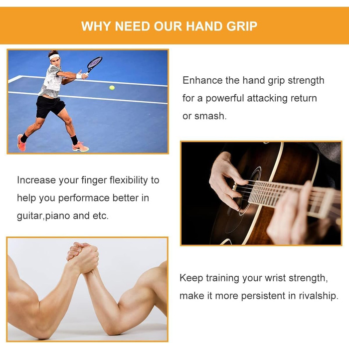 Набір для тренування сили рук Griffkraft, 50/100/150/200/250 LBS, металевий антиковзний тренажер, для зміцнення пальців та м'язів рук, сріблястий, комплект з 4 шт.