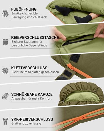 Сплячий мішок KingCamp для дорослих 3-в-1, XXL, бавовна, фланель, зимовий, знімний ковдра, легкий, теплий (пух & Coldmaster 640г)
