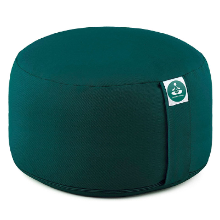 Подушка для йоги та медитації кругла висока (20 см) смарагдово-зелена, знімний чохол, 100% натуральні матеріали, виготовлено в ЄС