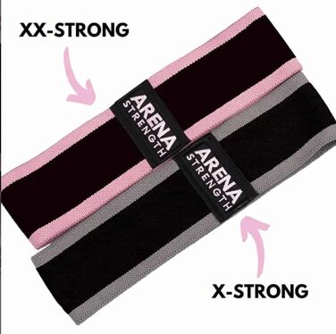 Стрічки для фітнесу Arena Strength Fabric - набір для тренування сідниць та ніг | Стрічки опору для стегон | Зручний набір з інструкцією та сумкою (X-Strong, сірий, рожевий)