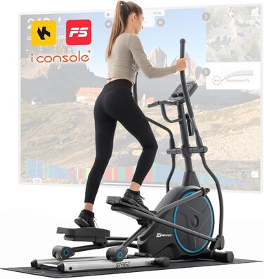 Еліптичний тренажер Hop-Sport HS-160CF Stage, 12 програм, для дому, з транспортними роликами, синій