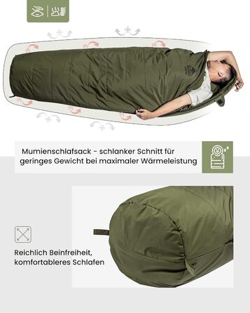 Спальний мішок OneTigris 3 сезони, 8-15°C, компактний, ultralight, для кемпінгу, подорожей, походів (зелений)