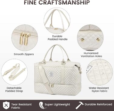 Спортивна сумка LOVEVOOK для жінок: велика дорожня сумка-мішок з косметичкою, відділенням для взуття та мокрих речей. Ідеальна для подорожей, клініки, пологів, вихідних. Водостійка сумка ручної поклажі для літака. 2 шт. Бежевий колір.