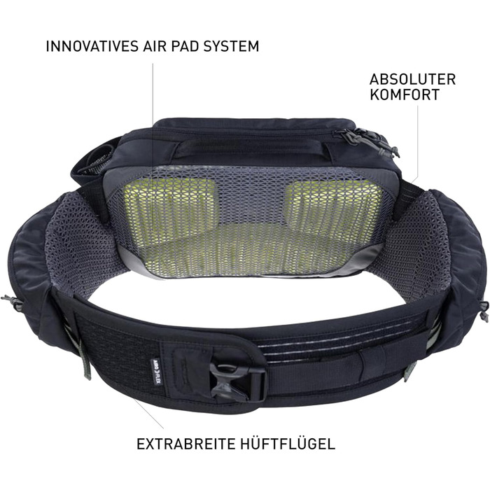 Поясна сумка EVOC HIP Pack PRO 3 л з питною системою 1,5 л, чорна, вентиляція, регульований ремінь