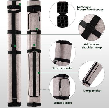 Чохол для кия бліярду Deekin 3x6, кий для більярду, чохол для перенесення, аксесуари для більярду, PU, 9 відділень, з крейдою для більярду (2 шт.)