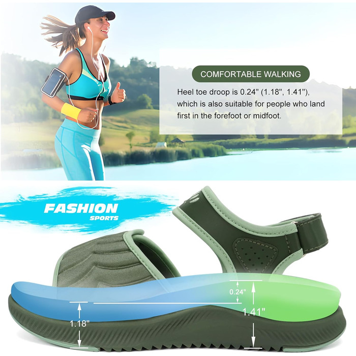 Сндалі жіночі ONCAI Wander з ортопедичною устілкою та підтримкою склепіння стопи, зелені, розмір 40.5 EU