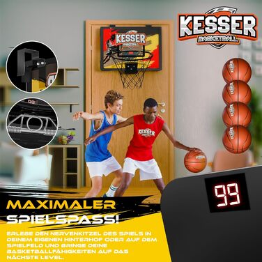 Міні-баскетбольний кошик KESSER® для дому та офісу | Баскетбольний кошик на двері | Ігровий кошик для дитячої кімнати | Баскетбольне кільце з м'ячем та насосом