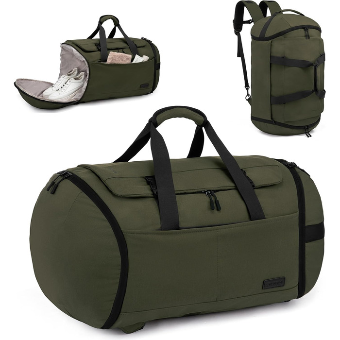 Спортивна сумка LOVEVOOK для чоловіків з відділенням для взуття, 65L, 52x45x28 см, Duffel Bag, для подорожей та спортзалу, темно-зелена