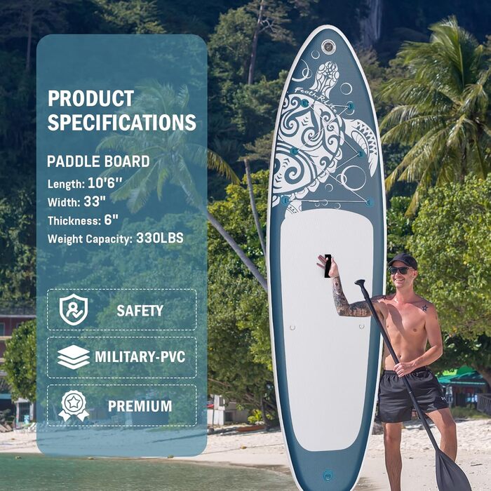 Надувний SUP-борд FEATH-R-LITE Stand Up Paddling Board: стабільний дизайн, преміум аксесуари (сірий)