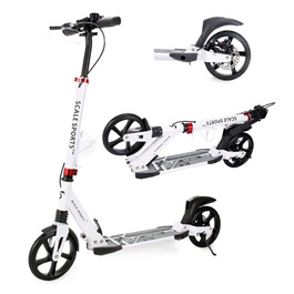 Самокат двоколісний складний Kickscooter для дітей 8-12 років, підлітків та дорослих, регульований кермо, колеса PU 200 мм, дискове та ножне гальмо, білий/чорний
