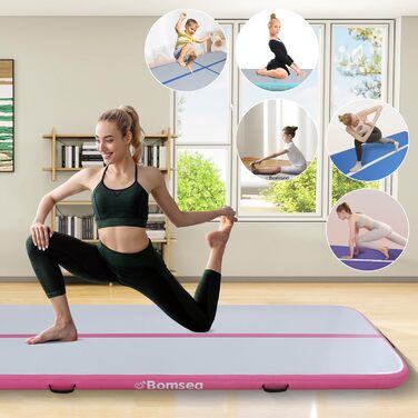 Надувна гімнастична матка Airtrack для дому: рожева, 200х100х10 см. Ідеальна для фітнесу, тренувань та гімнастики.