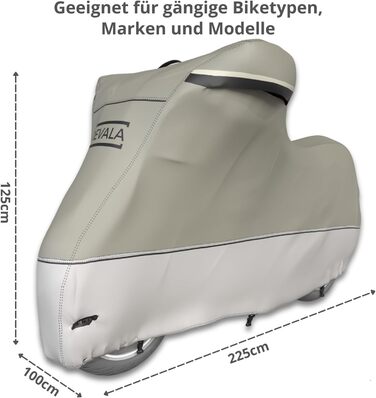 REVALA® Захисний чохол для мотоцикла Outdoor & Indoor | Водонепроникний гараж для мотоцикла | Міцний чохол для скутера | Стійкий до спеки + сумка | 225x100x125 см