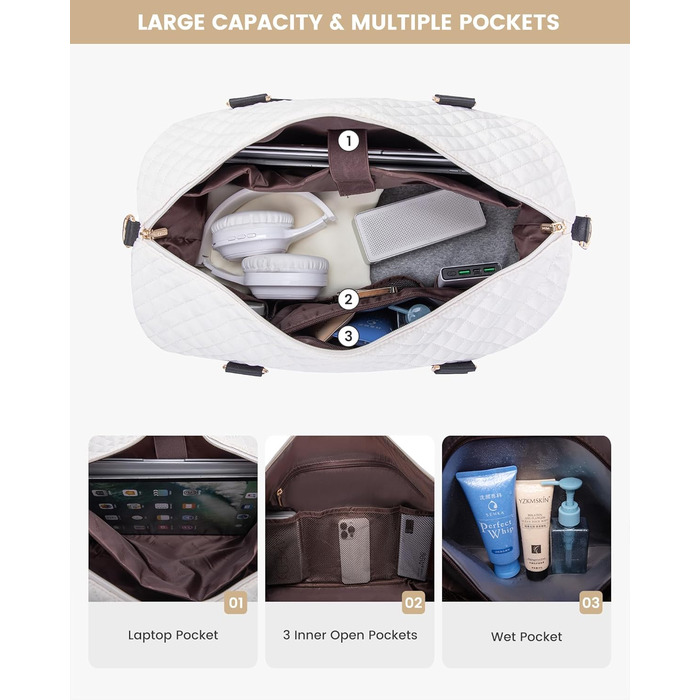 Спортивна сумка LOVEVOOK для жінок з відділенням для взуття, ручна поклажа, дорожня сумка, сумка для вихідних, містка для спортзалу, пляжу, подорожей, пологів (L-2шт, Бежевий, Чорний)