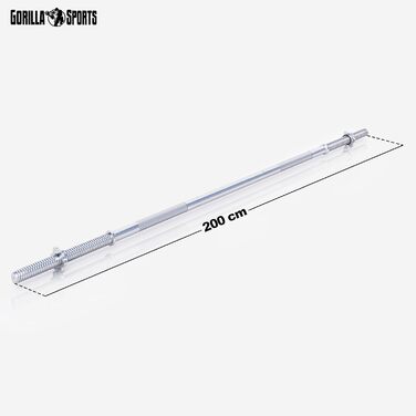 Штанга GORILLA SPORTS 30 мм, 150/180/200 см, хромована, з двома гвинтовими замками, навантаження до 200 кг