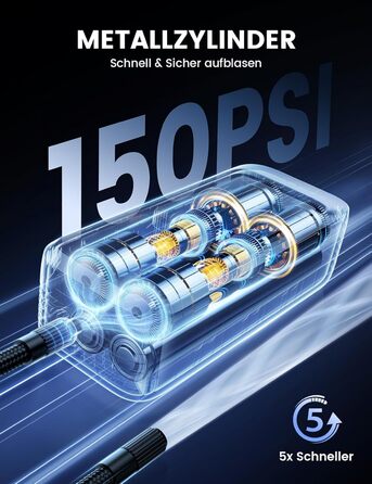 Електричний насос Lamicall для велосипедів, авто, мотоциклів та м'ячів з LED-підсвічуванням - 150 PSI, 5x швидше