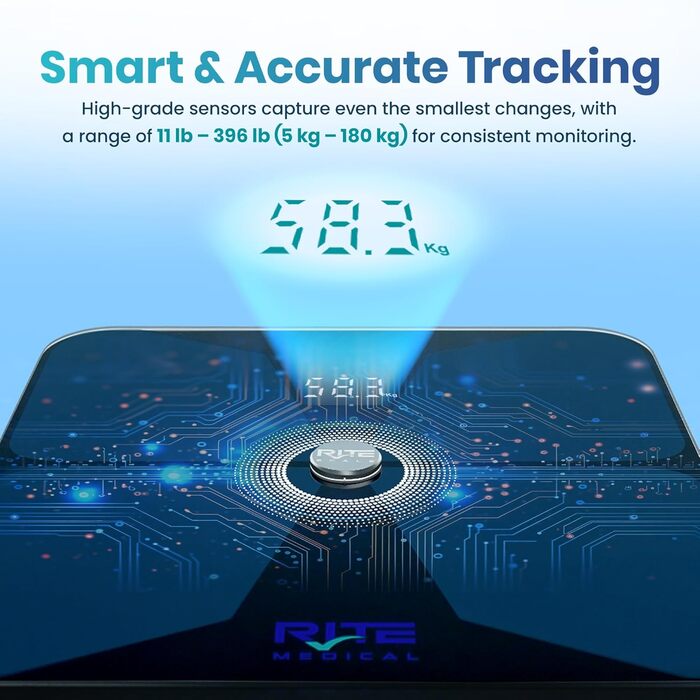 Розумні цифрові ваги з 8 електродами та BIA-технологією для аналізу складу тіла (BMI, м'язова маса), Bluetooth, мобільний додаток