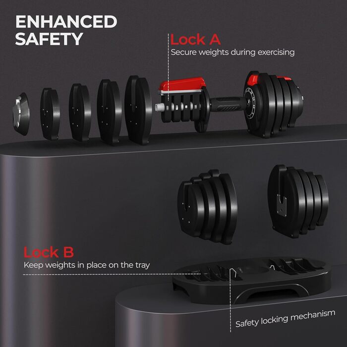 Набір гантелей Yaheetech, регульований, 12.5/18/24/40 кг, з блокуванням, для дому, фітнесу та бодібілдингу