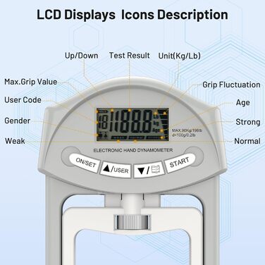 Електронний динамометр Kuptone 90кг / 200lbs з набором дисків для вимірювання сили стискання руки