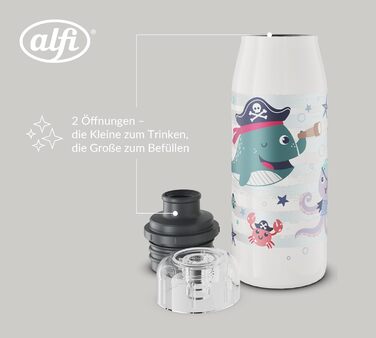 Дитяча ізотермічна пляшка alfi KIDS ISO 350 мл, пірати, нержавіюча сталь, термос для напоїв, герметична кришка, тримає тепло 12 годин, холод 24 години, для газованої води, BPA-free