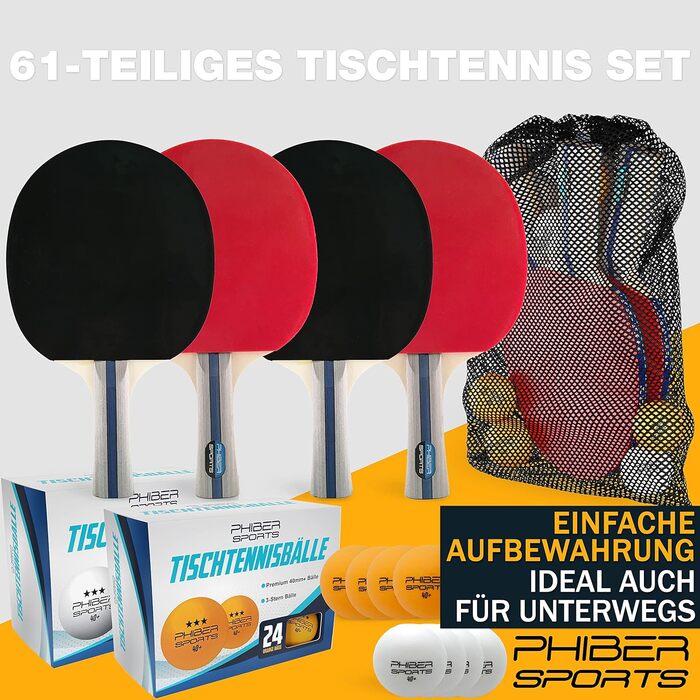 Набір для настільного тенісу: 4 ракетки, 8 м'ячів, сумка | Для гри в приміщенні та на вулиці | Підходить для початківців, сімей та професіоналів