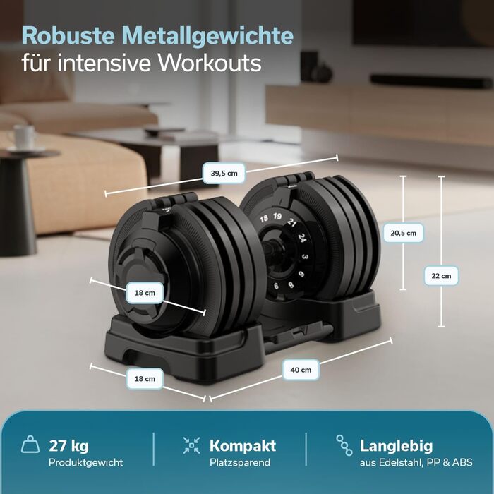 Штанга Skandika Hanteln Paino, регульована: гантелі, штанга, гиря, 1.5-24 кг. Набір гантелей для дому та спортзалу.