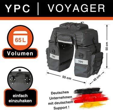 Велосумка YPC Voyager 65 л 3-в-1 для багажника, водонепроникна, міцна, рюкзак та бокові сумки, чорна