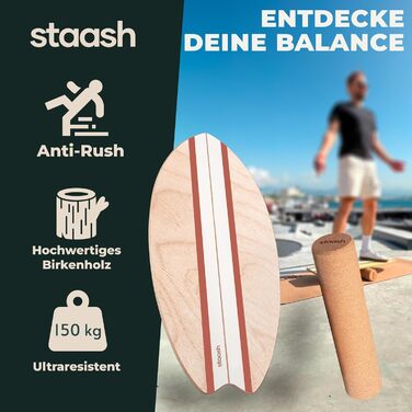 STAASH® Балансувальна дошка з дерева, набір Starter або Full, для розвитку балансу, фітнесу та тренування вдома чи в студії, помаранчева (Orange Classic)