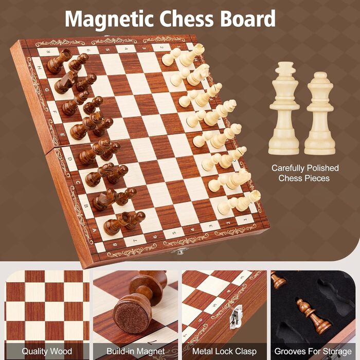 Магнітний шаховий набір Mystooy з дерева, складаний, для подорожей, дитячий та дорослий, 29x29 см
