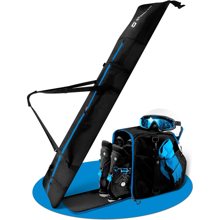Набір для лижного спорядження STYNGARD: мішок для лиж (120-160 см) та чохол для лижних черевиків з відділенням для шолома (40 л), St. Moritz (чорний-синій)