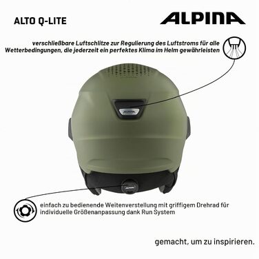 Гірськолижний шолом Alpina Alto Q-LITE для дорослих, ударопоглинаючий, з контрастною маскою, розмір L (59-63 см), колір olive matt